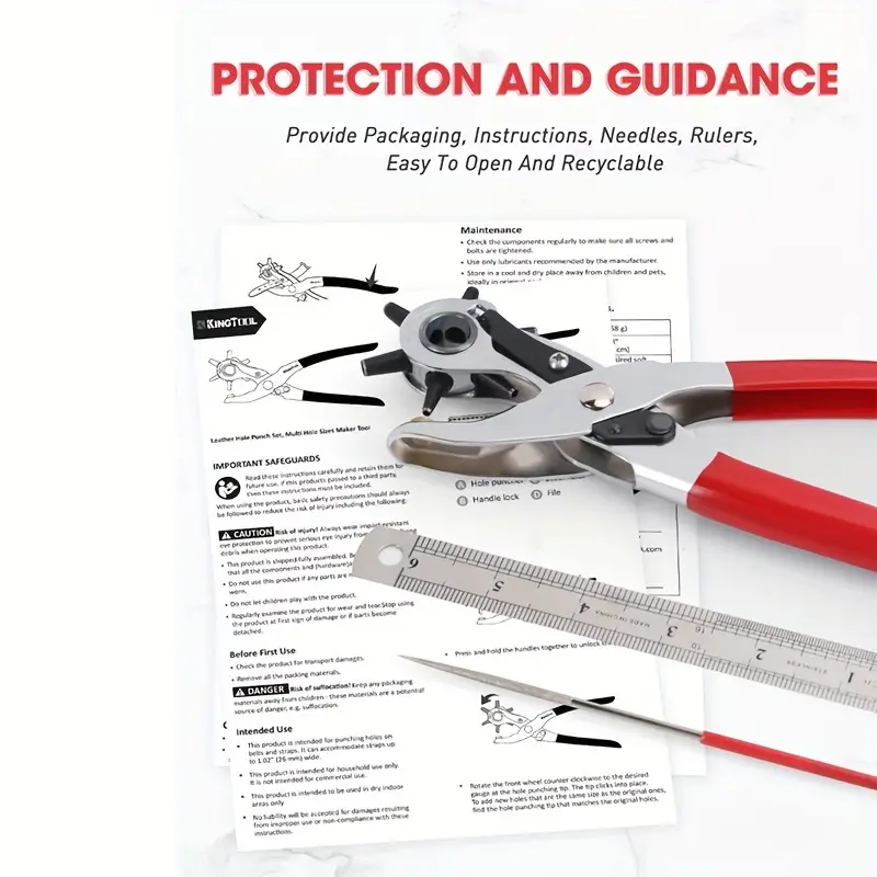 Perforator de curea din piele, rezistent, de 9" - rotativ, 6 dimensiuni, instrument manual de mână pentru meșteșuguri DIY și uz industrial_voghion.com