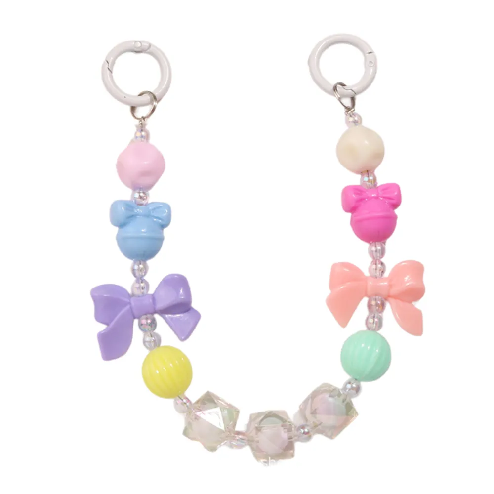 Colorful Bowknot Bead Phone Strap Charm Chain Knot Cellphone Lanyard Keychain Girl Bag Camera Pendant For Case_voghion.com