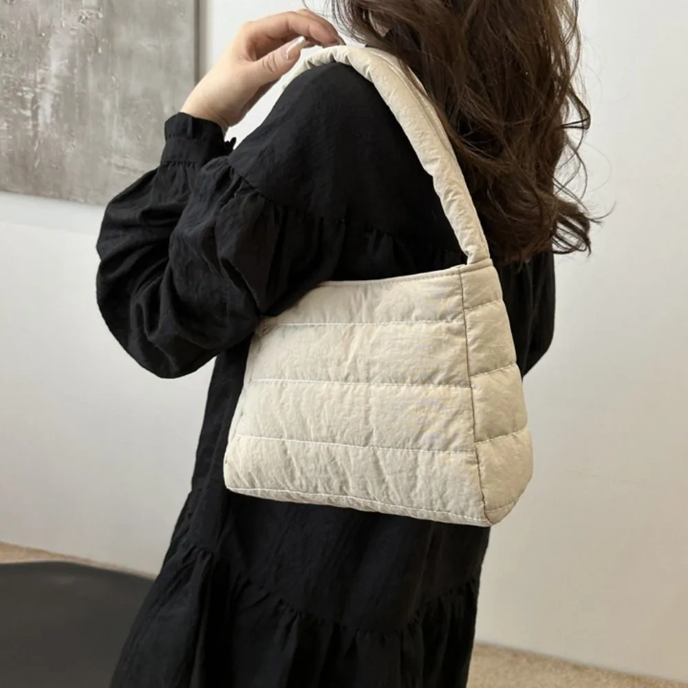 Borsa a tracolla imbottita quadrata trapuntata in nylon con spallacci larghi, imbottita sottobraccio, leggera in tela, borsa a mano per la scuola_voghion.com