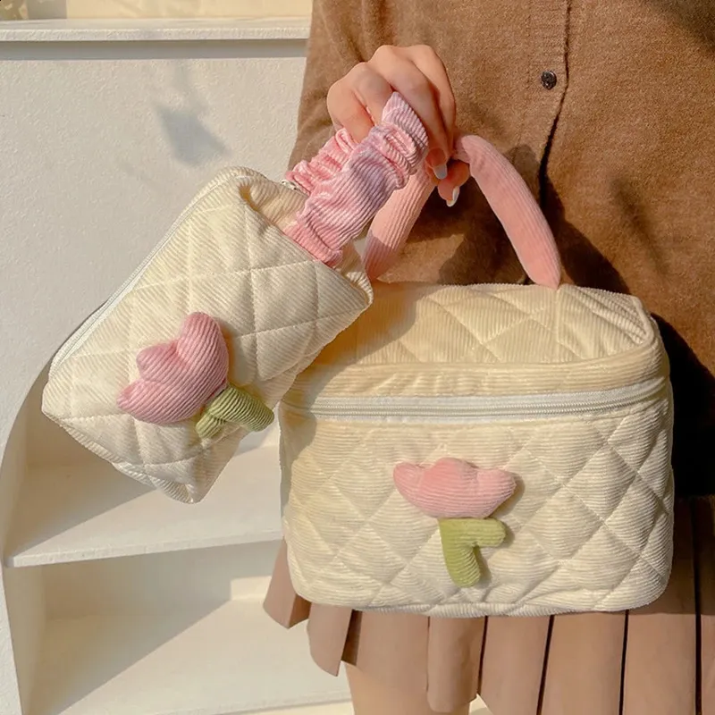 Female Quilted Cosmetic Case Womens Tulip wer Pouch Zipper Makeup Bag Travel Make Up Beauty Toiletry Handbag Tote_voghion.com