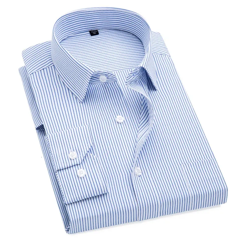 Plus Size S to 8xl formal for men striped long sleeved non-iron slim fit dress shirts Solid Twill Social Man's Clothing_voghion.com
