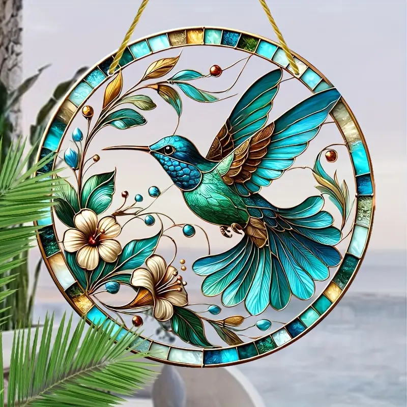 20,3 x 20,3 cm Traumfänger mit Kolibri und Blumenmotiv – doppelseitiges, leuchtendes Acryl. Perfekte Dekoration für Fenster, Wände und Garten. Kein Strom nötig. Tolles Weihnachtsgeschenk für Mütter._voghion.com