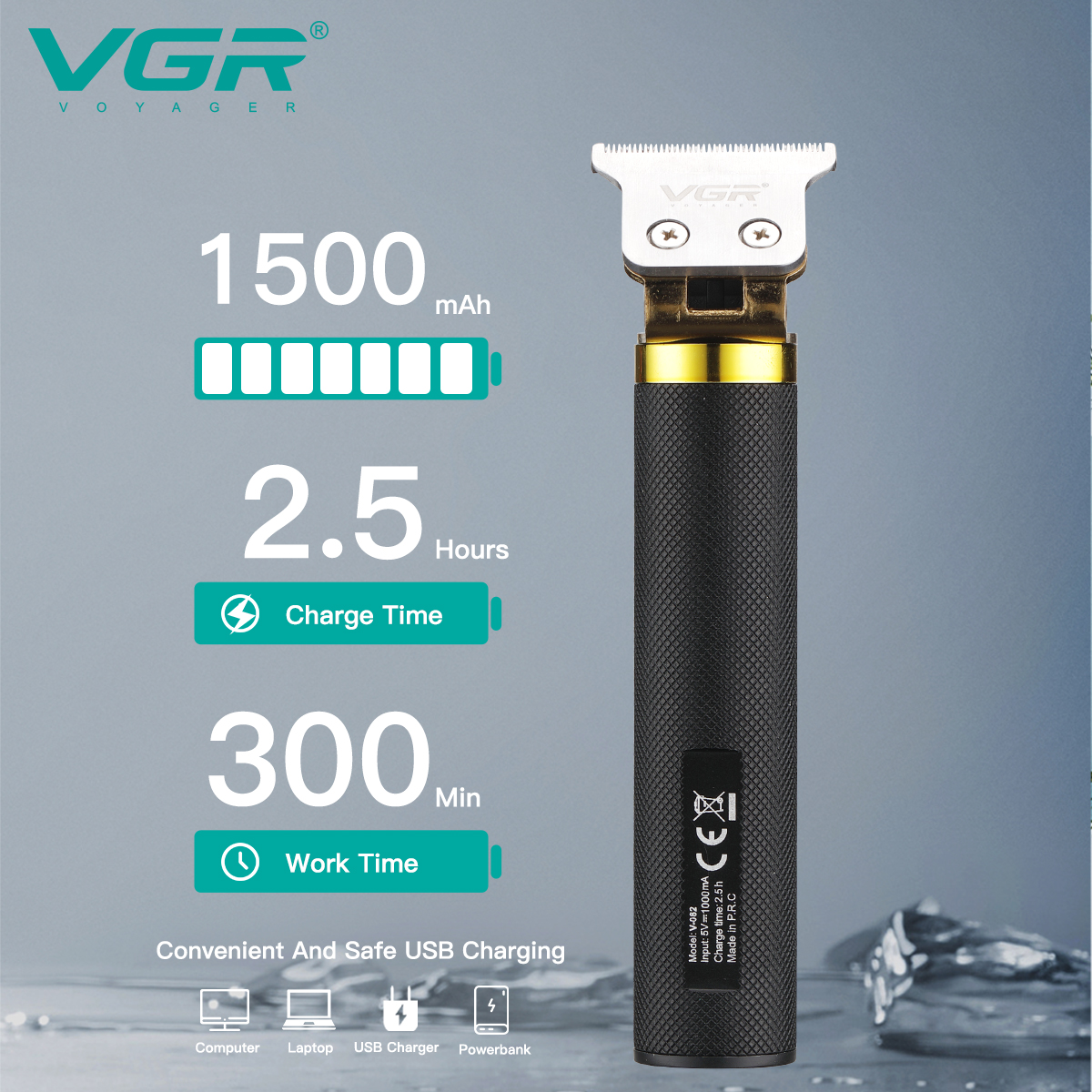 VGR Professional Hair Clipper T9 Hair Cutting Machine Cordless Haircut Machine Rechargeable Bald Barber Trimmer for Men V-082_voghion.com