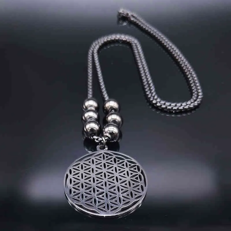 Edle Blume Des Lebens Edelstahlkette Mit Perlen Für Damen_voghion.com