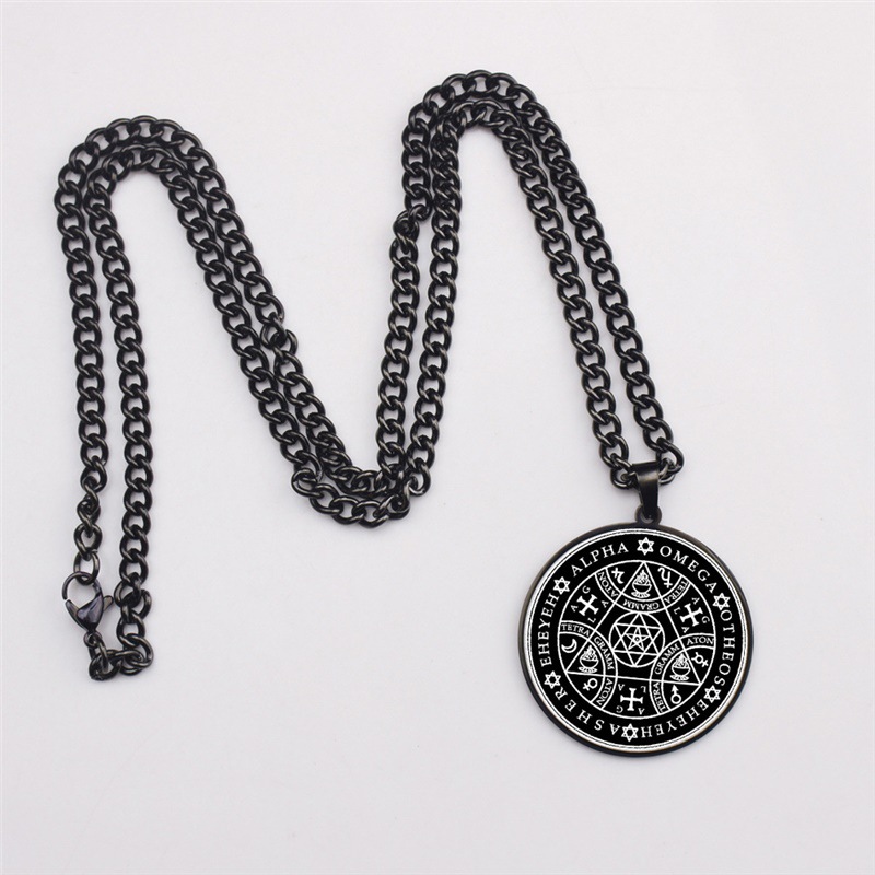 Temu Eno Angel Magic Talisman Alpha Four Character Božské jméno Trojúhelník Hvězda Nerezová ocel Přívěsek Náhrdelník_voghion.com