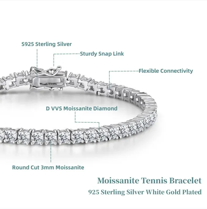 Großhandel Weißgold 3 4 5 mm Iced Gra VVS Diamant Sterling Silber Männer Frauen edlen Schmuck Armband Moissanite Tenniskette_voghion.com