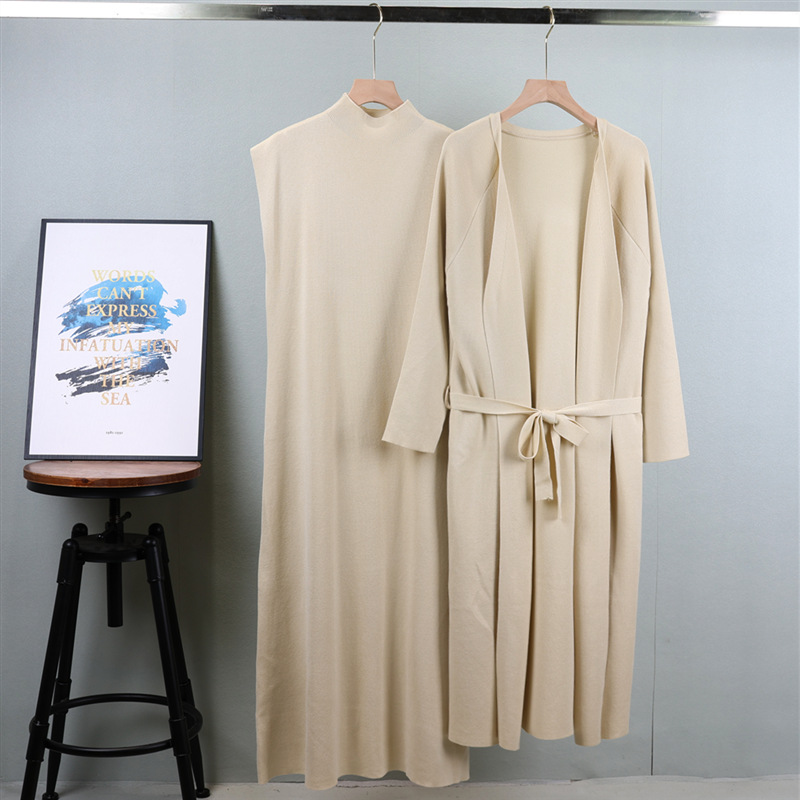 Women's Clothing fashion suit sleeveless vest dress with long long sleeved cardigan two piece suit female autumn trend