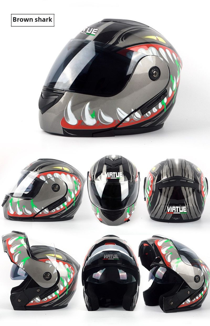 Casque de moto électrique à double lentille pour hommes et femmes, quatre saisons, Bluetooth, tendance et cool_voghion.com
