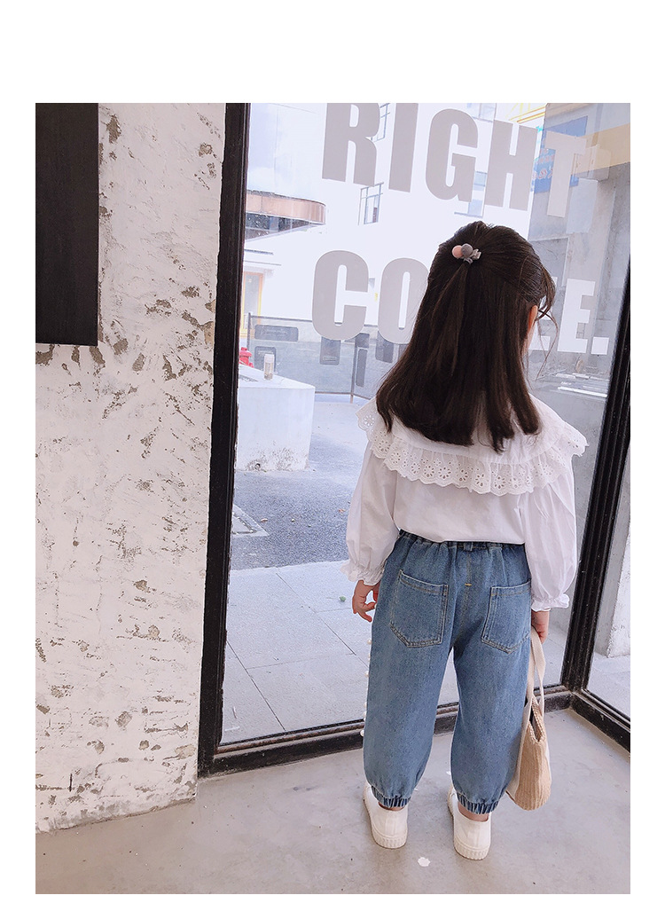 Jeans per bambine e bambini, autunno, versione coreana, per bambini, piccoli e medi, con perline, di colore chiaro, con risvolto, pantaloni casual, un pezzo, consegna_voghion.com