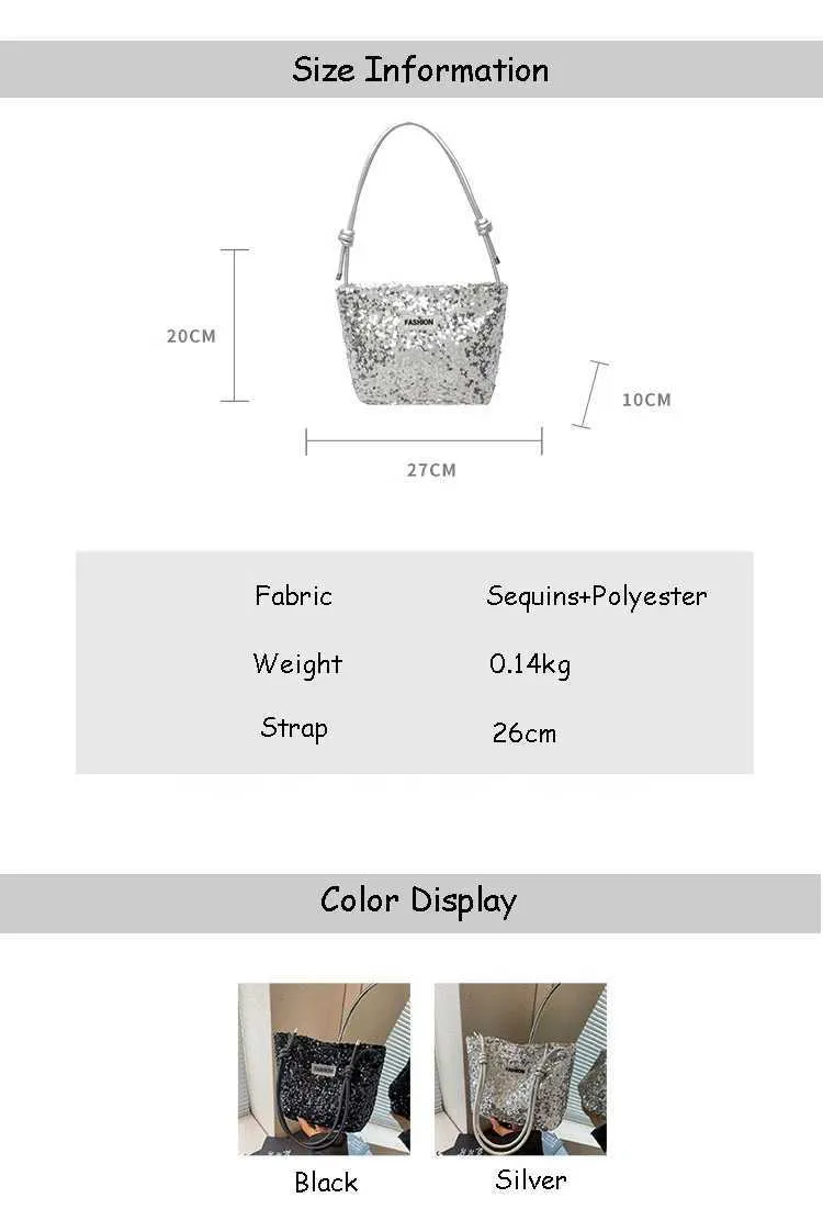 Frauen Pailletten Solide Shiny Stachels Eimer Griff Weibliche Casual Pendeln Schulter Pack Dame Weiche Große Kapazität_voghion.com