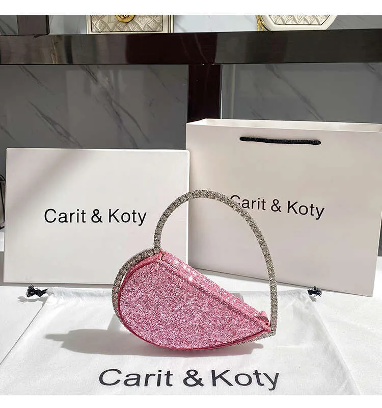 Glitzer Pailletten Herzförmige Mode Damen Handtasche Kristall Glänzend Rhies Metall Griff Abendtasche Hochzeit Party Clutch_voghion.com