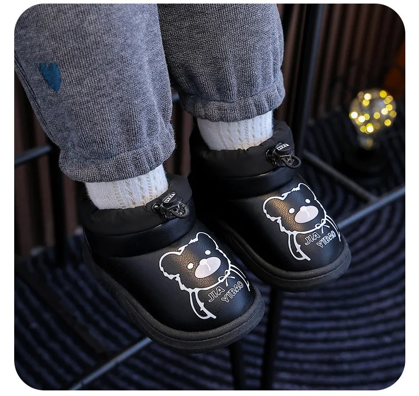 Chaussures d'hiver pour bébés filles et garçons, adorables ours, imperméables, décontractées, en coton pelucheux, à semelles souples et chaudes_voghion.com