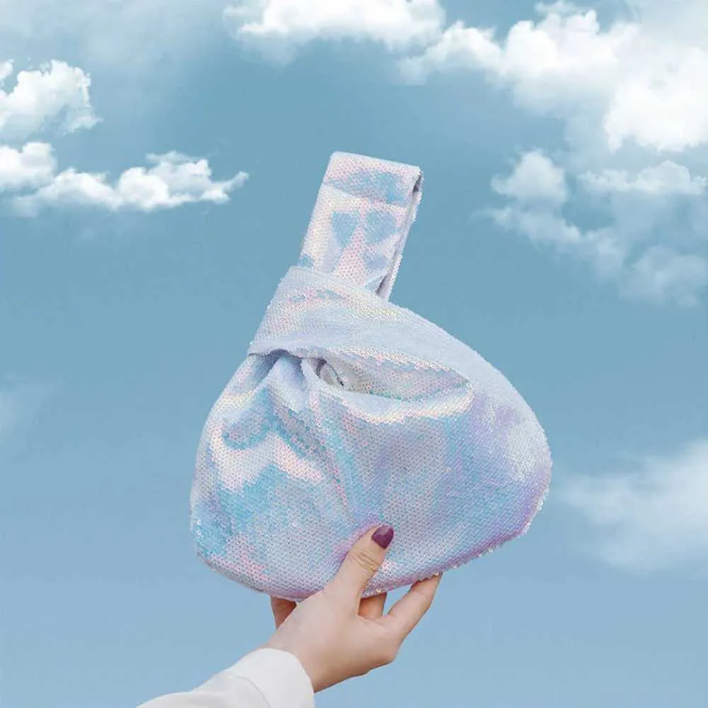 Portafoglio da donna alla moda con glitter scintillanti e chiusura a scatto, piccolo flash da polso con nodo, tasca, borsa firmata 2023 Y241106_voghion.com