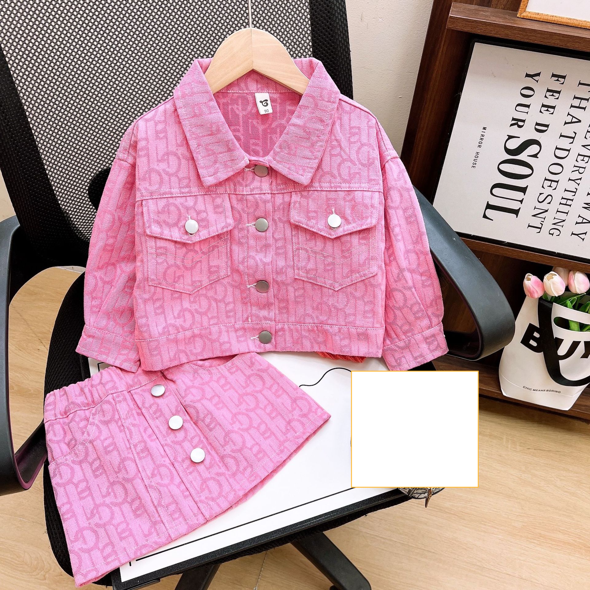 Toddler Girls Clothing Autumn And Winter New Children's Clothing Fashion Jacquard Denim Jacket And Skirt Set