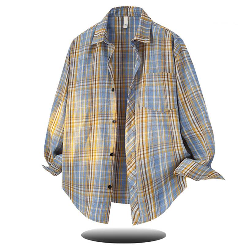 Conjunto de camisa e calça masculina inspirado – calça xadrez de manga comprida com botões e calça casual (roupa de rua retrô para adolescentes e jovens adultos)_voghion.com