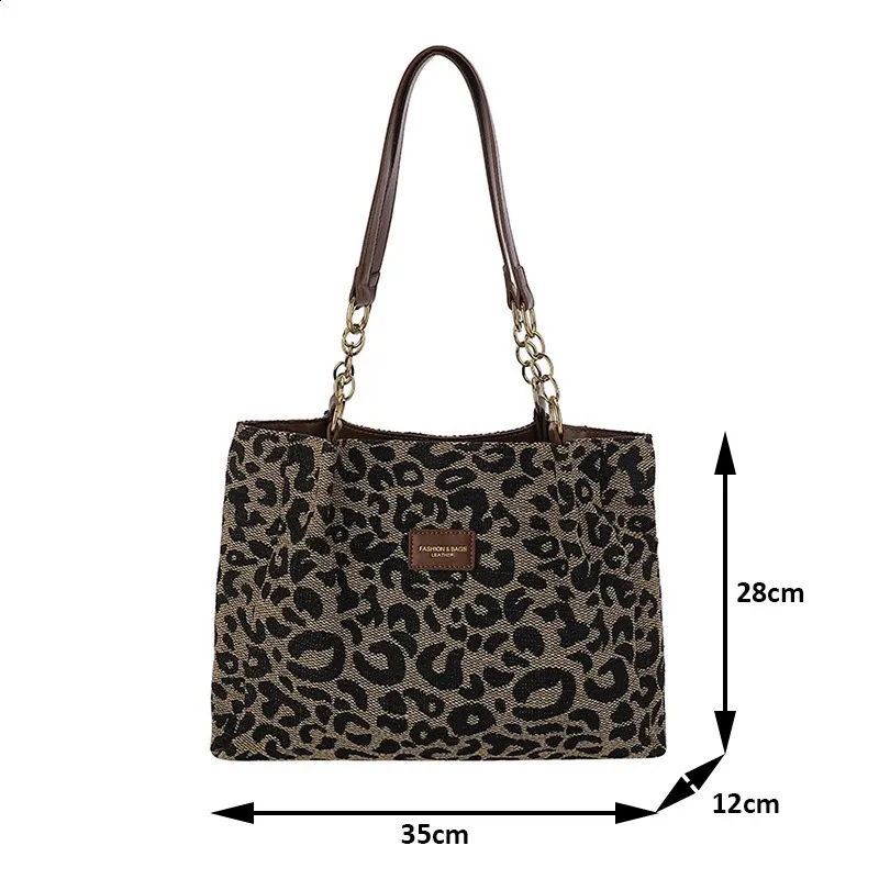 Leopard Print Handbag Shoulder Tote Bag Retro Style For Women_voghion.com