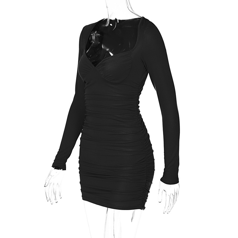 Fraekleedung Sexy Deep V BH Langarm Slim Fit Ruffled Moudekleed_voghion.com