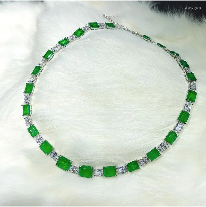 Ketten 2022 S Sier Halskette Klassische grüne Frauen Advanced Smaragd Weiblicher Schmuck_voghion.com