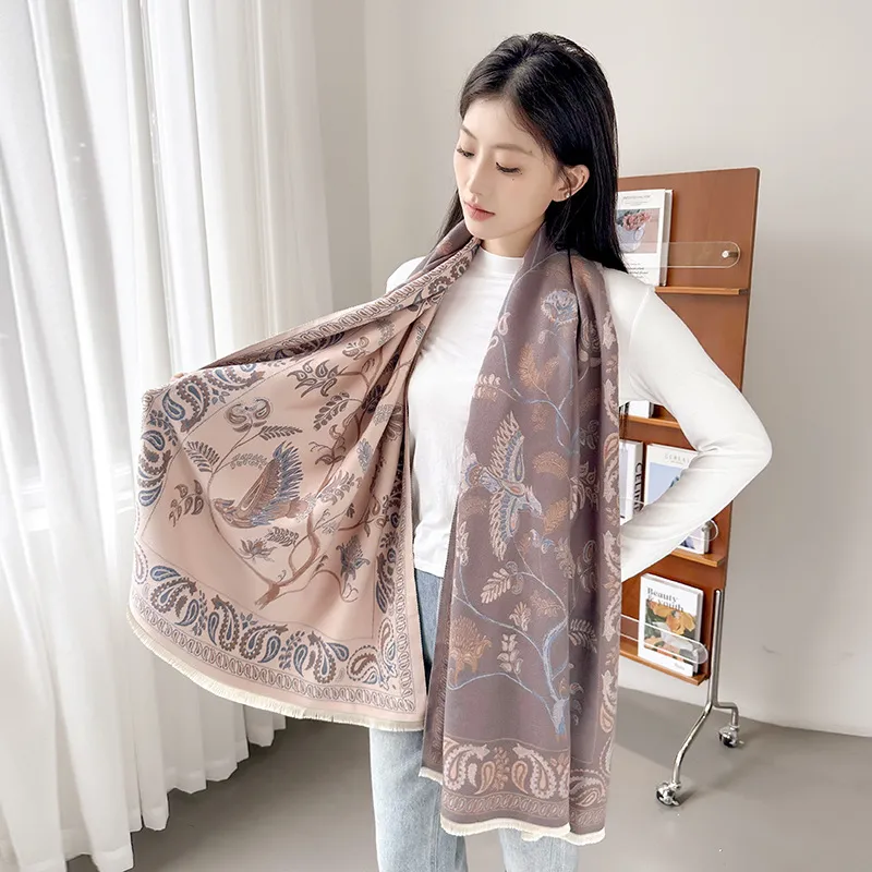 Sciarpa da donna in misto cashmere, sciarpa, pashmina, sciarpe con stampa, scialle classico con nappe e stole, sciarpe invernali calde_voghion.com