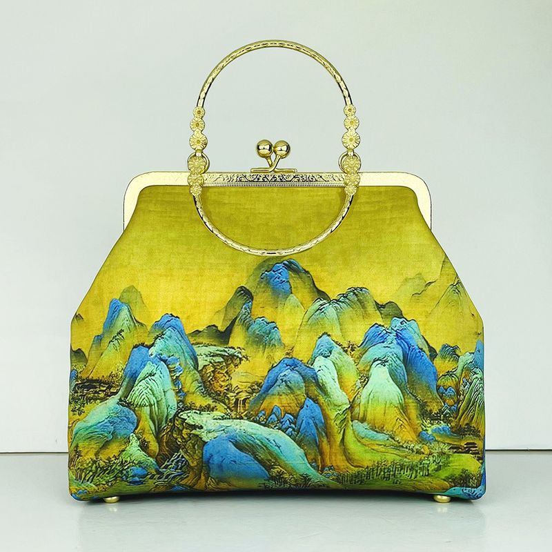 Migliaia di chilometri di campagna e montagne, borsa da donna in oro portatile con tracolla singola, versatile, in stile cinese_voghion.com