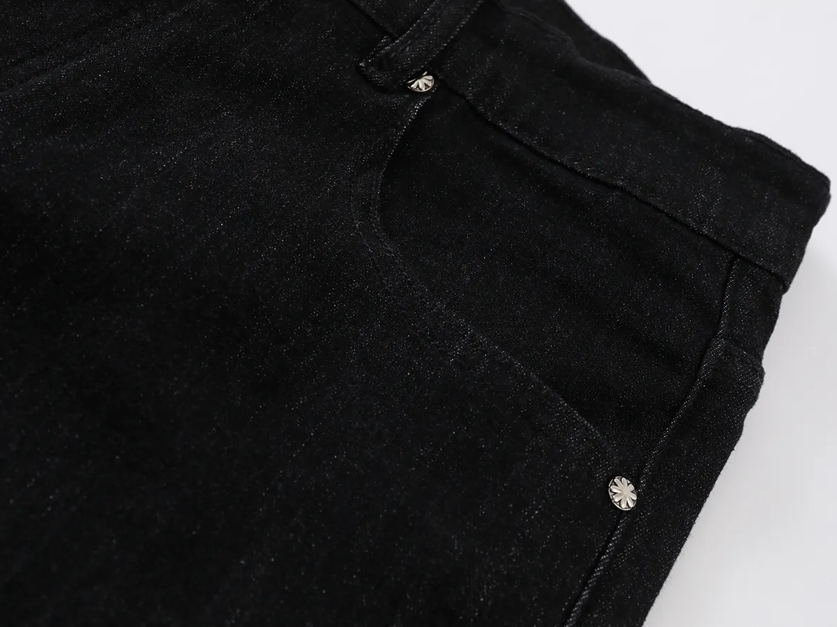 Men's Streetwear Inner Side Floral Embroidery Black Blue LOSTSHDWS Jeans For Men Straight Loose Pockets Denim Pants_mkmklike.com