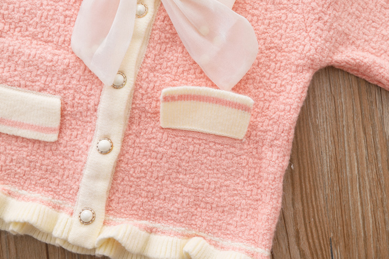 Mother & Kids children's sweater suit spring and autumn new baby girl bow knitted sweater skirt small and medium-sized children's college style_voghion.com