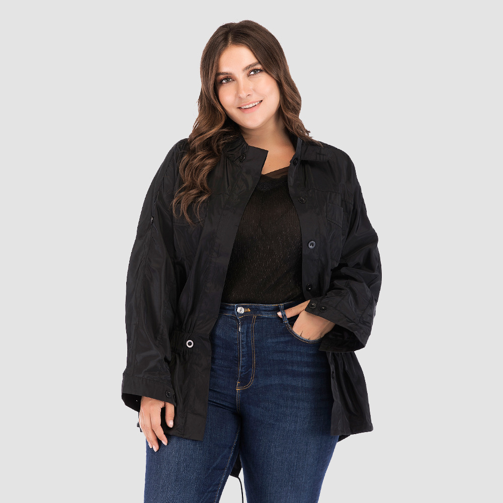 Fat mm Sport-Stil, groß, lässig, mittellang, langärmelig, hoher Halsausschnitt, Taille, langärmelig, für Damen, JR9503_voghion.com