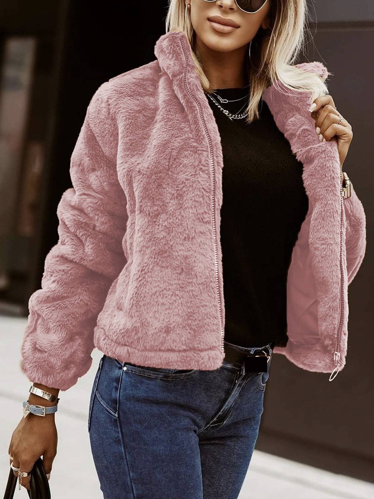 Dames vest van imitatiebont met rits en steekzakken_voghion.com
