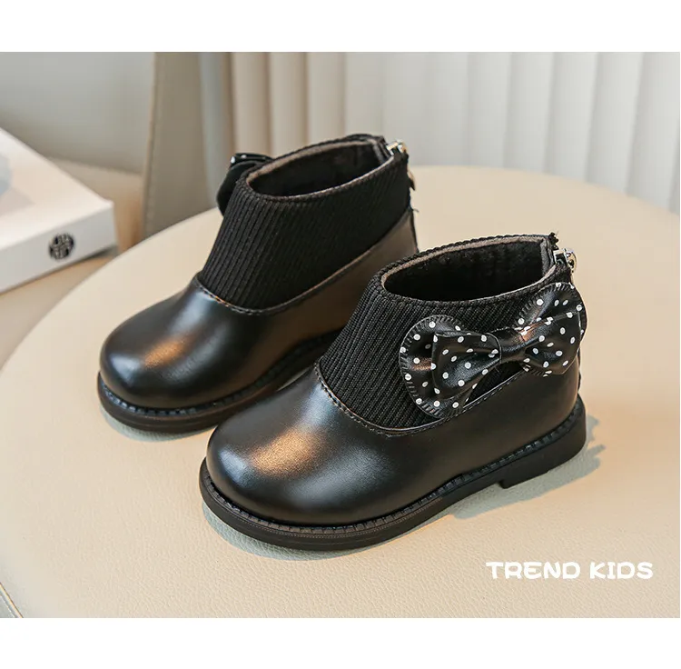 Children's Cotton Winter New Kids Bow Girls Soft Bottom PU Leather Baby Princess Boots Toddler Shoes Size US5.5C-US12.5C_voghion.com
