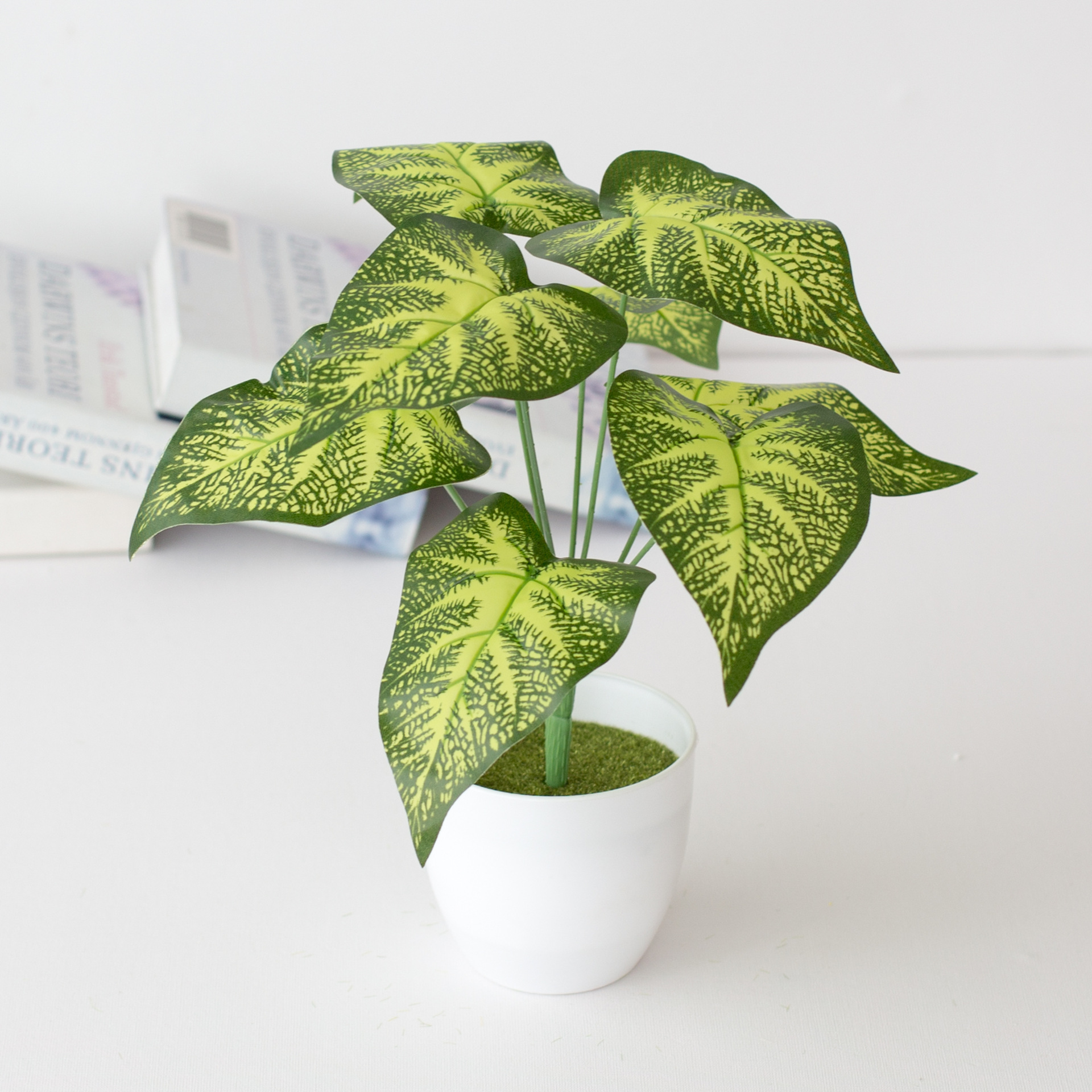 Simulation round pot leaf potted ornaments green bonsai simulation plant potted home decoration ornaments wholesale_voghion.com