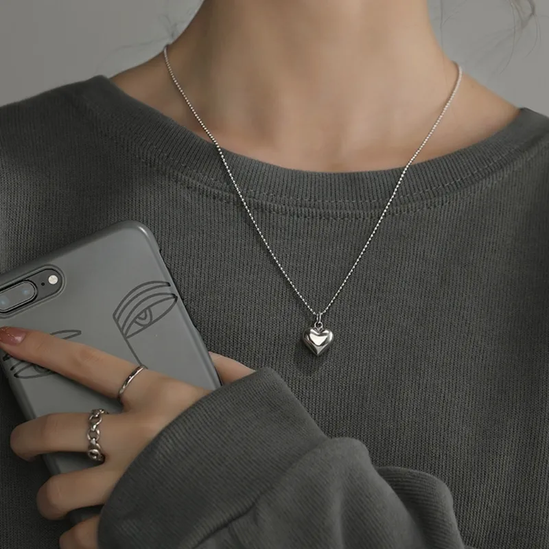 Heart Pendant Necklace With Love Heart Charm And Ball Chain_voghion.com