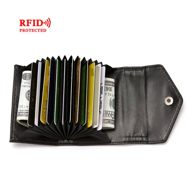 RFID Anti Theft Buckle PU Leather Lychee Texture Document Holder Large Capacity Unisex Accordion Card Holder Card Sleeve_voghion.com