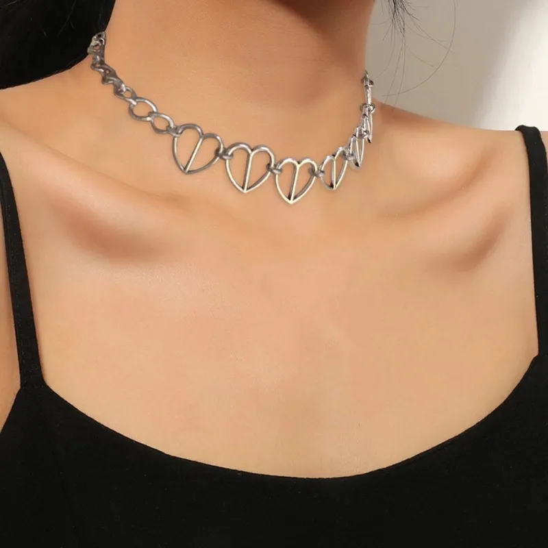 Colier cu inimă goală pentru femei, stil Choker, cadou pentru iubita, bijuterii, lanț, guler_voghion.com