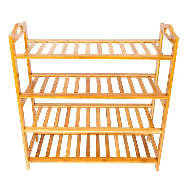 Bamboo Shoe Rack 4-Tier Entryway Shoe Shelf Storage Organizer For Home &amp; Office Easy To Assemble Wood Color_voghion.com
