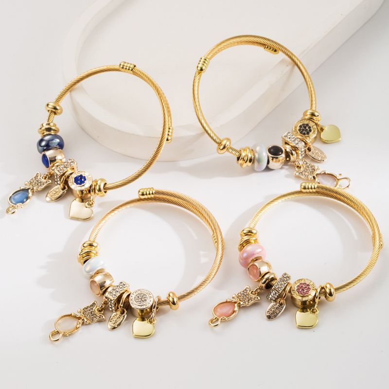 Nuovo bracciale regolabile in acciaio inossidabile con ciondolo a forma di gatto e ciondolo Dia per la migliore amica_voghion.com