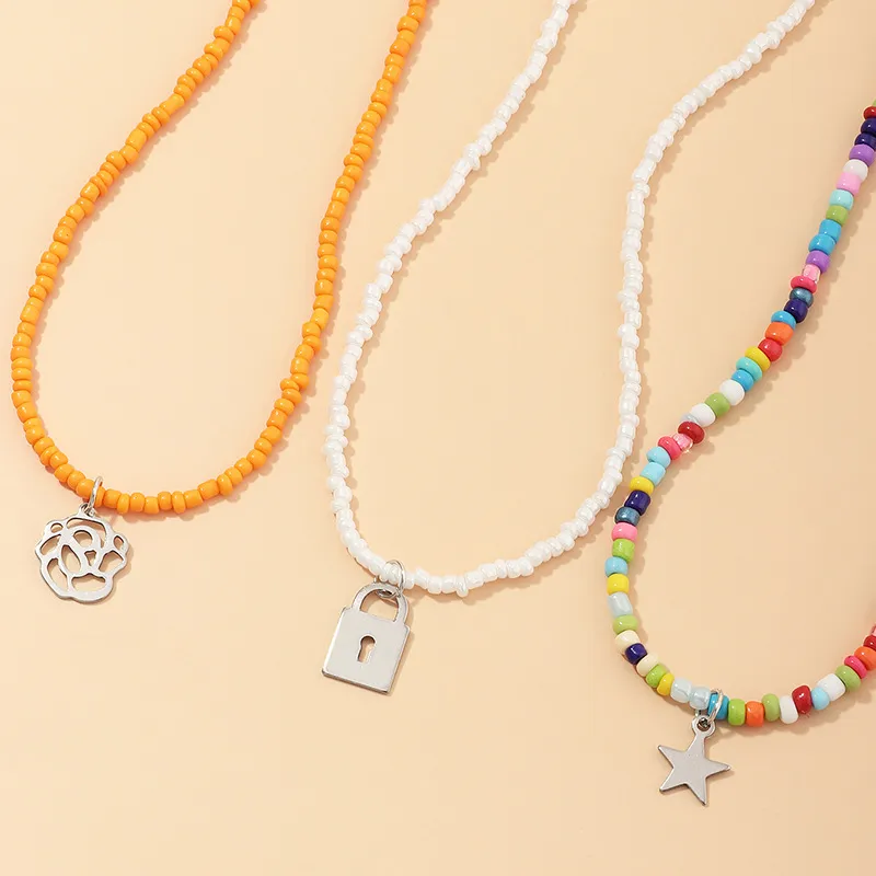 Set di collane con perline boho vintage fiore stella girocollo_voghion.com
