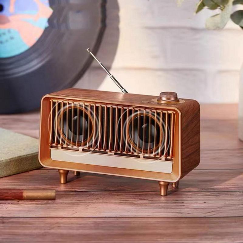 Retro Wood Blutooth Radio with Builtin Speakers, Elegant & Vintage Design Rotary AM/FM Tuning Dial Home Table Decoration_voghion.com