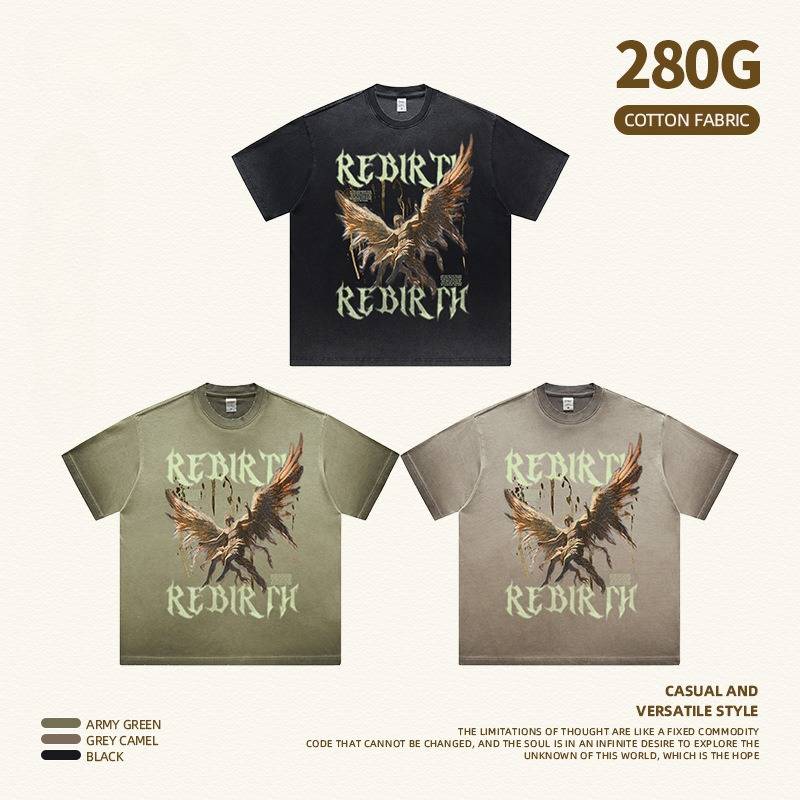 Men’s Clothing Redemption Angel Youth Casual Worn Washed Short Sleeved T Shirt