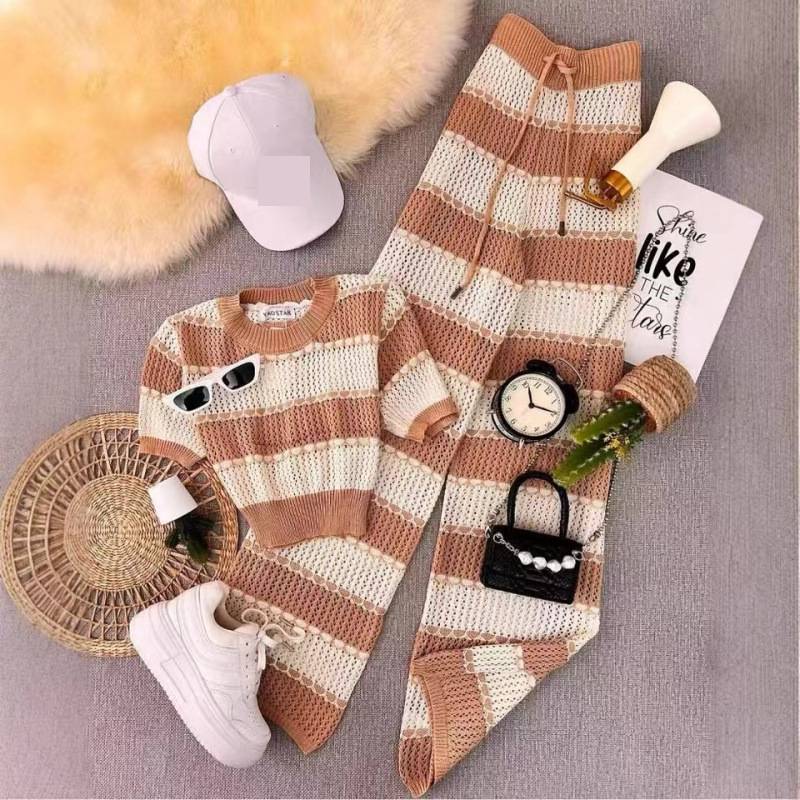 Women's Outfit Summer Striped Round Neck Plus Size Two Piece Set_voghion.com