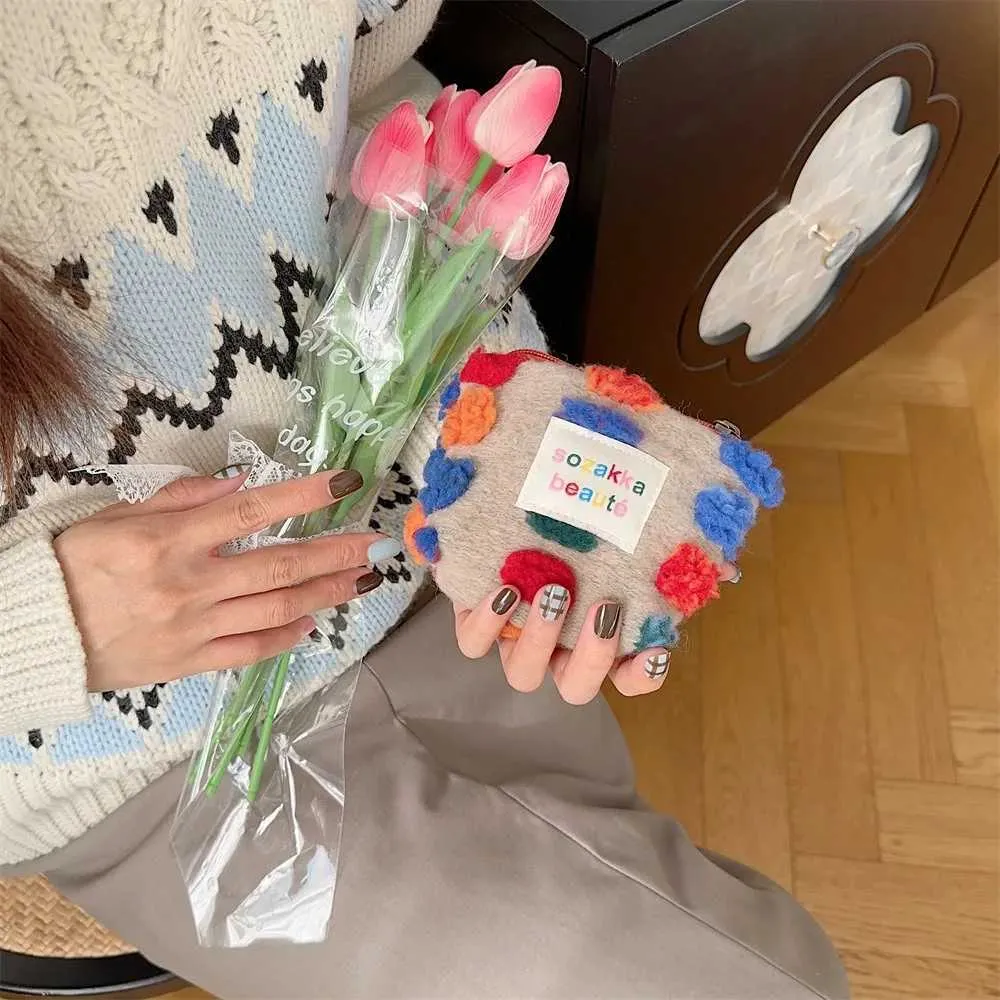 Dots Plush Coin Purse Pendant Retro Wallet Sanitary Napkin Storage Bag Zipper Kaii Cosmetic Data Cable Ba241210_voghion.com