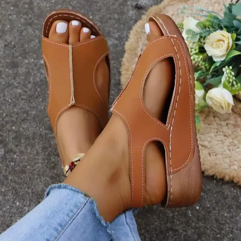 Keilabsatzsandalen für Damen 2024 Sommer Peep Toe Plateau Sandalias Frau Lässige rutschfeste Strandsandalen Übergröße_voghion.com