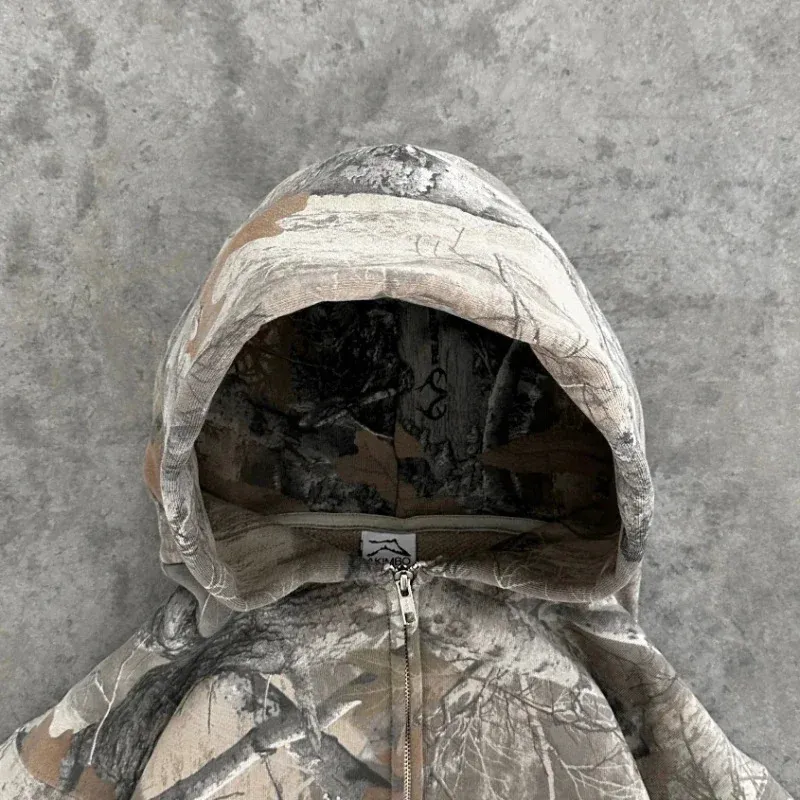 Y2K Retro Zip Up Hoodies Men Camouflage Pattern Zipper Sweatshirt High Street Hip Hop Streetwear Oversized Unisex Camo_voghion.com