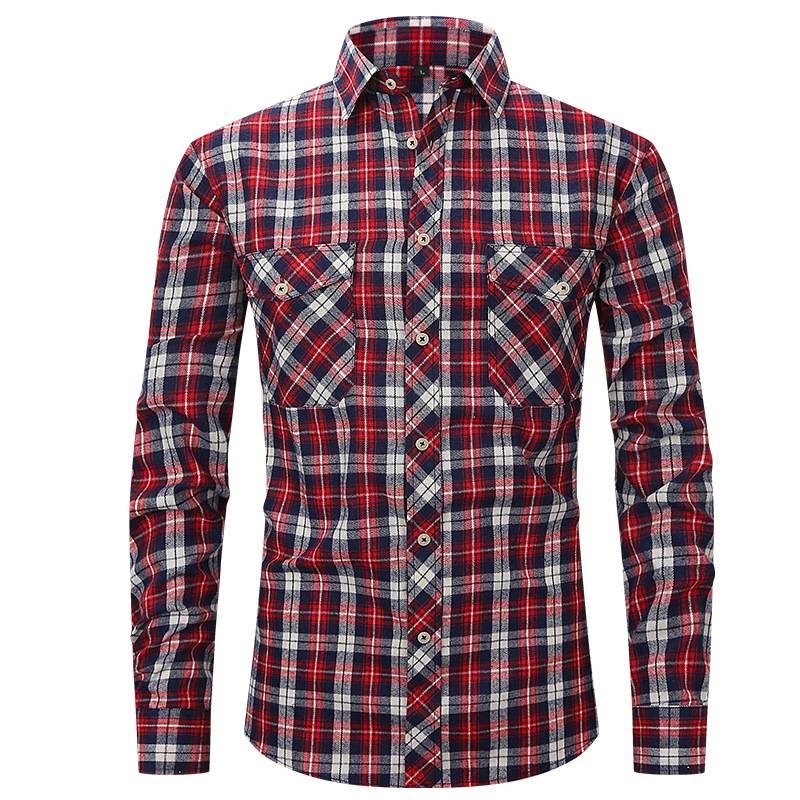 Herren Flanellhemd Kariert Langarm Regular Fit Freizeithemd_voghion.com