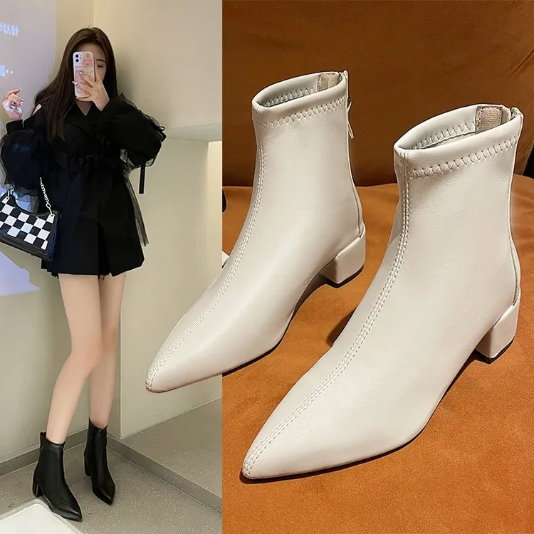 Women's Elegant Black Soft Leather High Heel Pointed Toe Slimming Stretchy Knee-length Boots New Arrival Autumn/winter_voghion.com