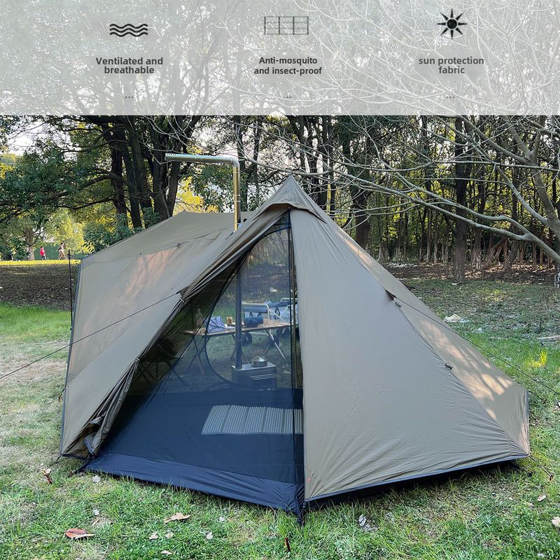 Camping în aer liber 15D cu o singură față din silicon pentru două persoane, ultra-ușor, plus perdea de cer, cort piramidal două în unu_voghion.com