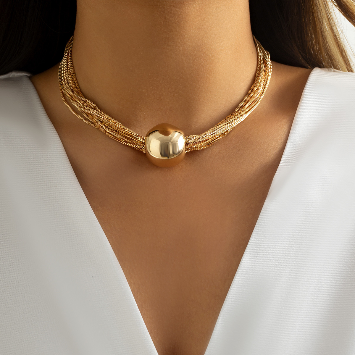 Collier multicouche punk exagéré, collier simple et personnalisé avec boule géométrique