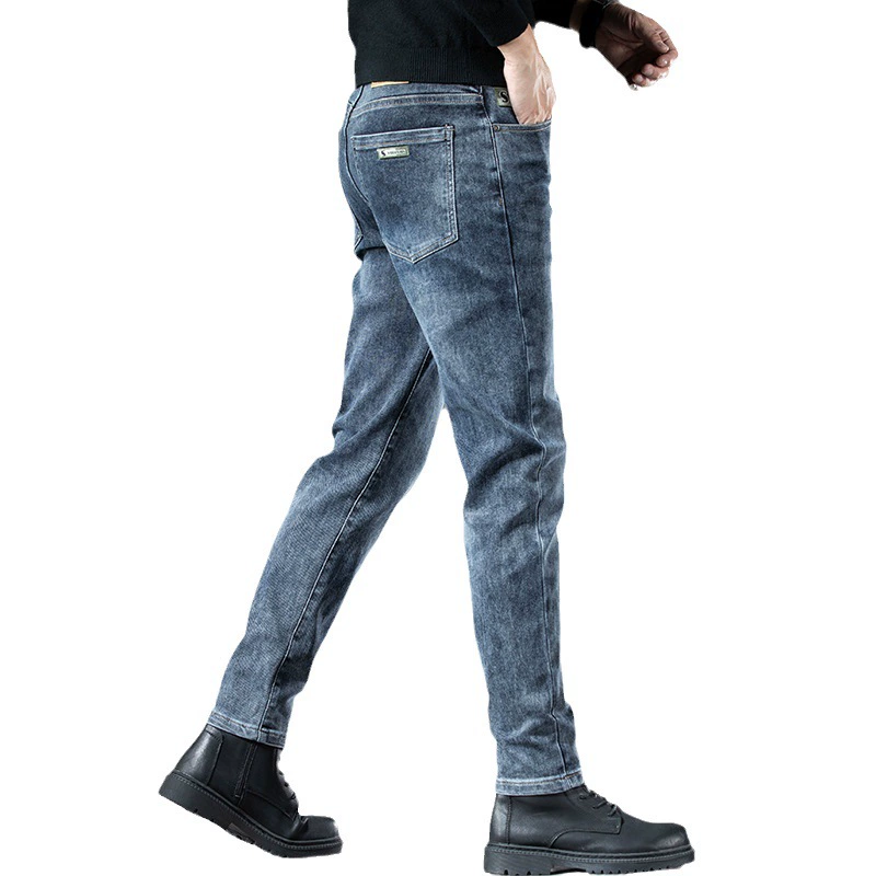 New Autumn/Winter Jeans Men's Deep Blue Elastic Jeans Men's Slim Fit Small Straight Leg Jeans Men's_mkmklike.com