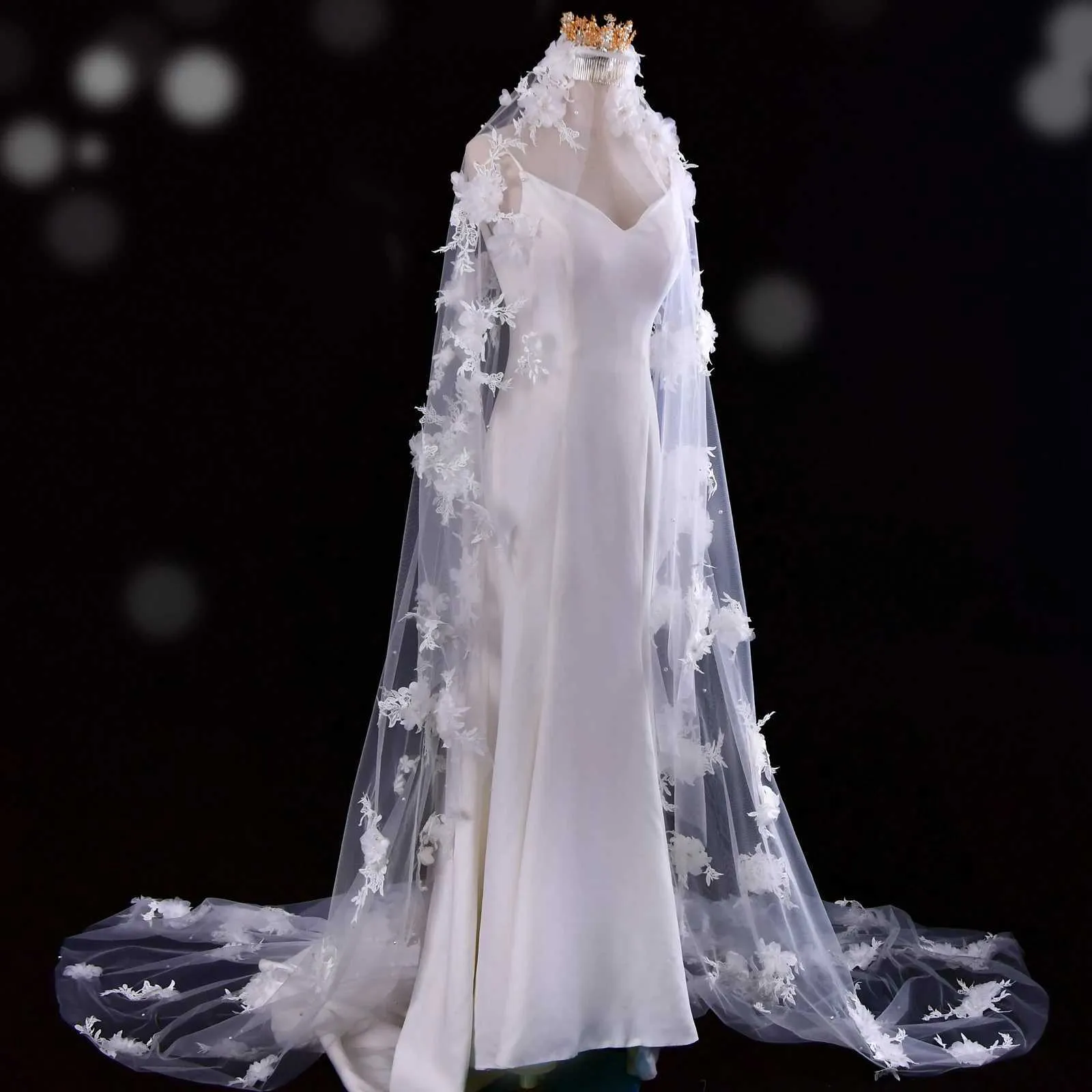 Hair Jewelry Super Pearls Beaded Wedding Veil 3D Flowers Long Cathedral Soft Bridal Illusion With Comb Bride Accessories_voghion.com