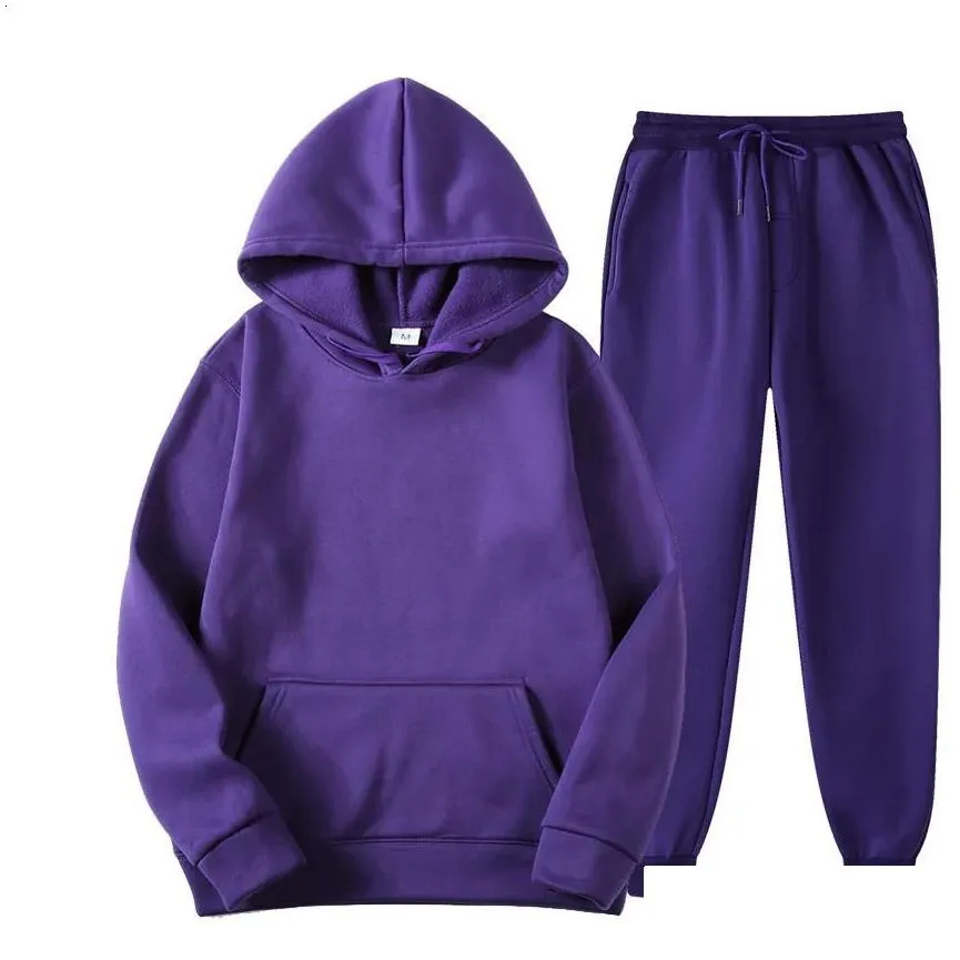 Survêtements homme femme survêtement décontracté jogging ensemble sweat à capuche pantalon de survêtement 2 pièces mode chaud couleurs unies_voghion.com