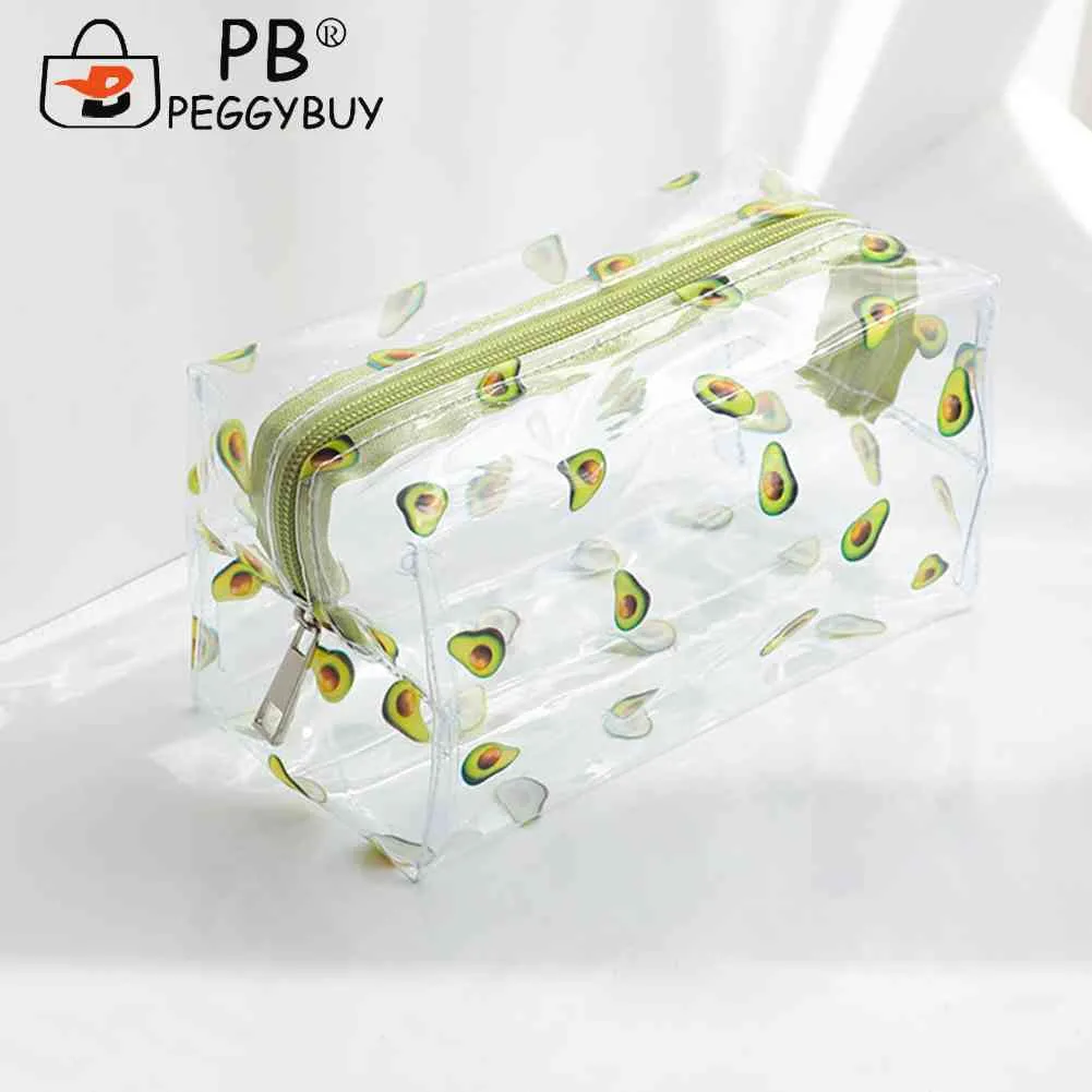 Borsa da toilette trasparente in PVC per cosmetici, frutta e avocado, piccola, impermeabile, multifunzione, per donne e ragazze, portapenne_voghion.com